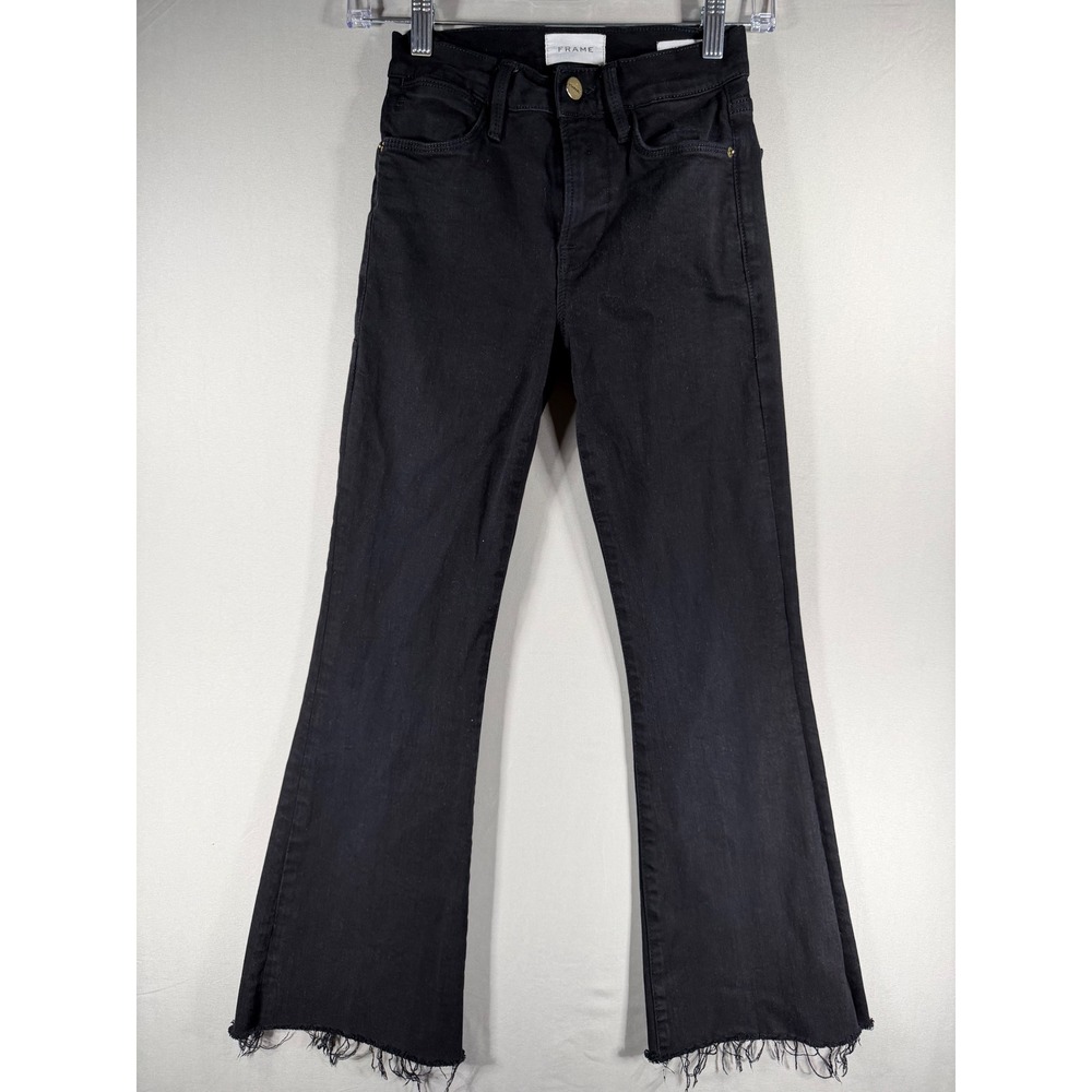 FRAME Le High Flare Jeans Black Film Noir Raw Hem High Rise Womens 24 LHF403